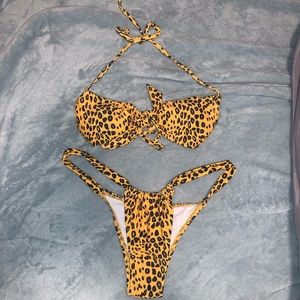 Yellow Leopard cheetah print bikini with tie